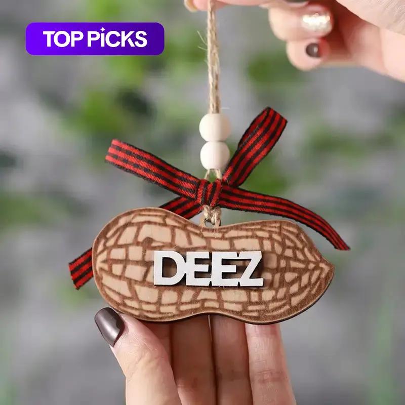 Wooden Peanut/Heart Shaped Car Hanging Ornament, 1 Count Creative Car Rearview Mirror Hanging Decoration, Car Interior Decoration Accessories for Car, Home, Office, Car Accessory, Car Trinkets