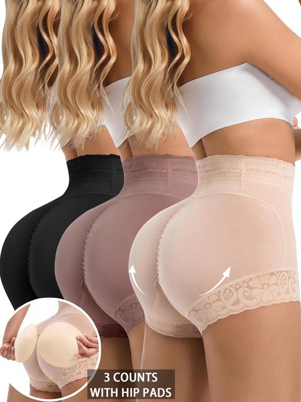 Women's High-Waisted Slimming Hip Shapewear Panties Set, Contrast Lace Design, Elastic Waist, All-Season Wear, Perfect for Jeans, Womenswear, Underwear, Casual