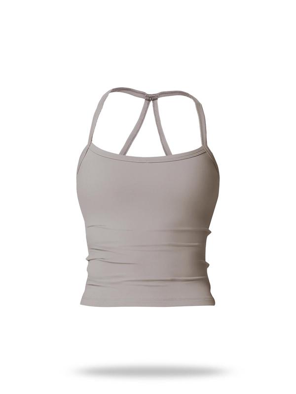 Women's Solid Backless Sports Cami Top, Quick Drying Breathable Sports Cami Top, Ladies Sportswear Gym Clothes for Indoor Outdoor Wear, Workout Tops, Breathable Activewear, Athletic Yoga Tops