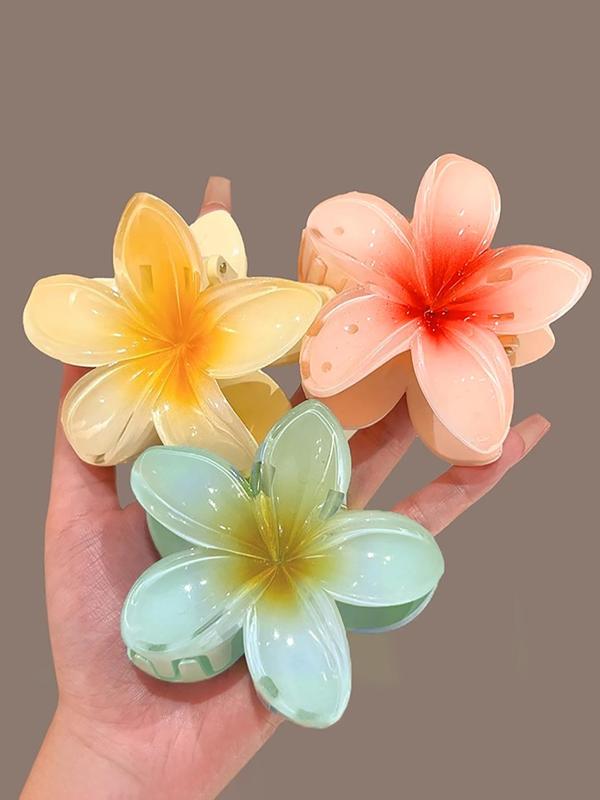 Summer 2026 Floral Hair Claws (3 Pcs/Set), Casual Versatile Hair Accessories for Women & Girls, Minimalist Claws Suitable for Thick Hair
