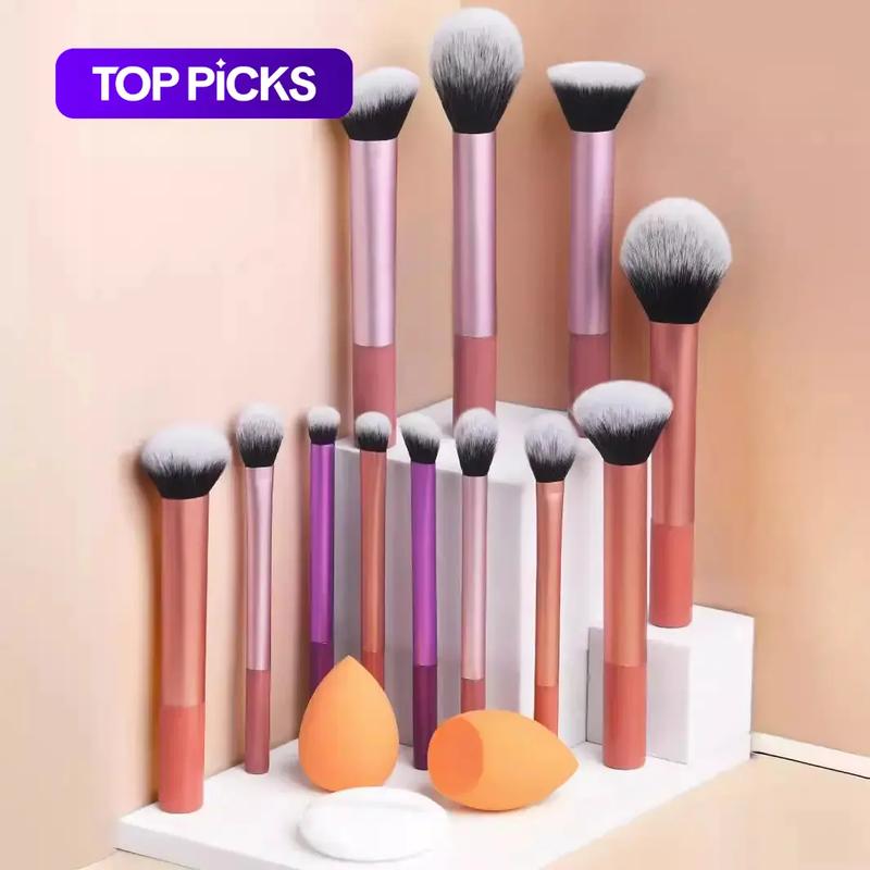 Professional Makeup Tools Set for Women, 15pcs/set Makeup Brushes Kits Including Blending Brush, Brushes & 2 Counts Sponges & 1 Count Powder Puff Brushes with Soft Bristles & Comfortable Grip for Beginners #GLOBAL PICKS