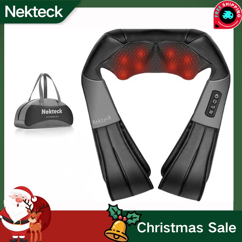 Nekteck Shiatsu Neck & Back Massager with Soothing Heat Electric Deep Tissue 3D Kneading Massage Pillow for Shoulder Leg Body Muscle Pain Relief 8 Soft Springy Massage Heads with Built-in Heating Function