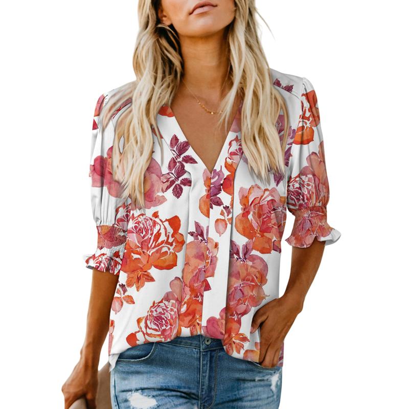 EVALESS Womens Graphic Solid V Neck T Shirts Tops Casual Ruffle Short Sleeve Blouses Boho Floral Lightweight Cute Tee 2026 Womenswear Summer Springtok Outfits SwimWeek