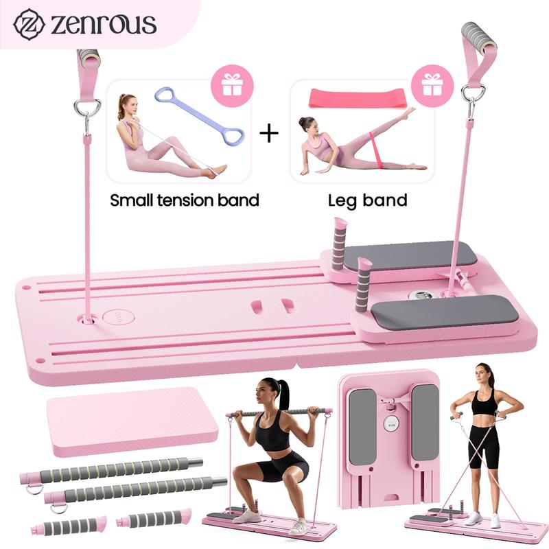 4.0 New Upgrade ZENROUS Pilates Board with Pilates Bar, Multi-functional Ab Exercise Board, Foldable Home Pilates Reformer, Maximum Load 300 lbs Fitness Board with Kneeling Pad and Timer, Abs Workout Equipment for Abdominal