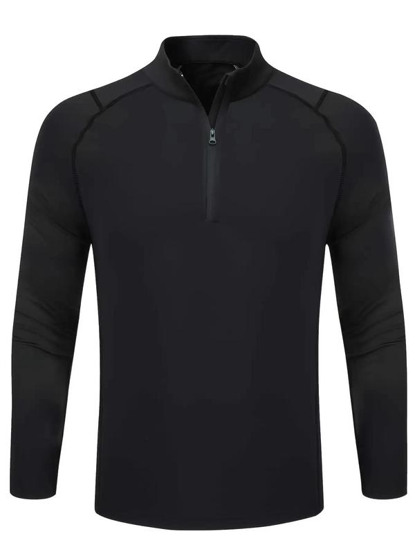 Men's Plain Zipper Mock Neck Sweatshirt, Slim Casual Sporty Thermal Long Sleeve Top, Men Top for Spring & Fall Daily Wear, National Day Clothing, Casual Sportswear