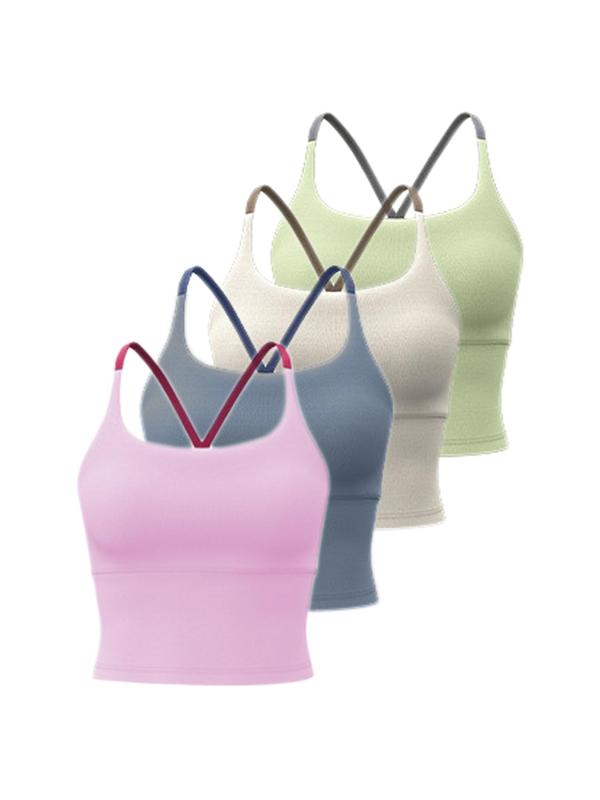 Sporty Women's Plain Criss Cross Sports Bra, Comfort and Durability Sports Crop Cami Top, Ladies Sportswear for Indoor Outdoor Wear, Gym Clothes, Workout Bras