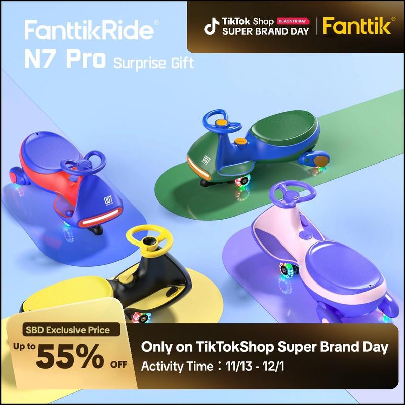 FanttikRide N7 Electric Wiggle Car with Pedal Toddler Tricycle 360° Control 2 in 1 Multiple Music Cool Lights Anti-Tip Over Design