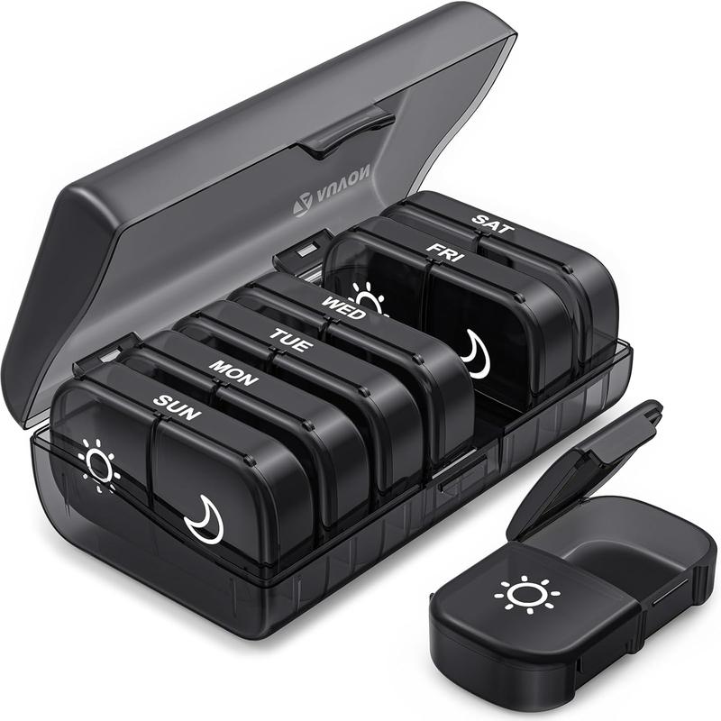 Weekly Pill Organizer for AM & PM, Travel and Portable, 7-Day Pill Box with One-Side Large Openings for Easy to Use