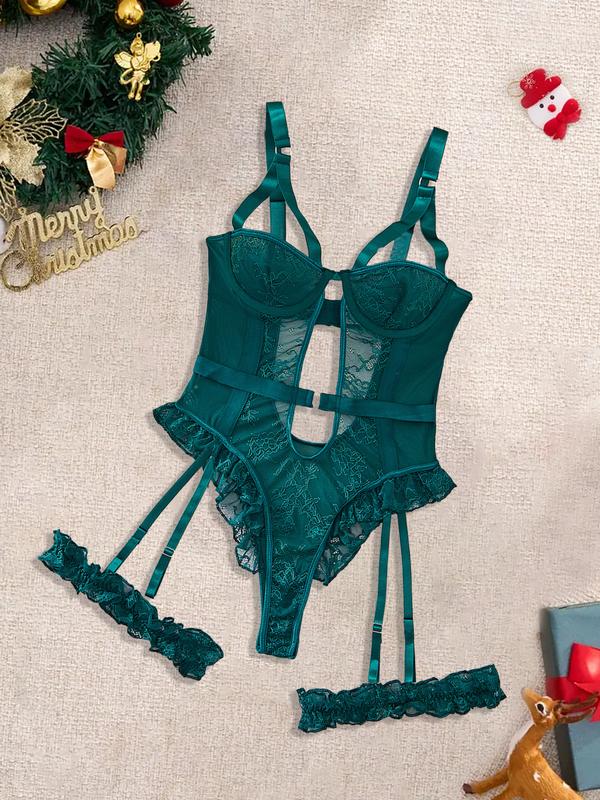 Christmas Sexy Embroidered Lingerie Set, High-Quality Comfortable Transparent Bra, Slim-Fit Adjustable Straps, All Seasons Wear, Lace Lingerie Set, Lace Underwear Set