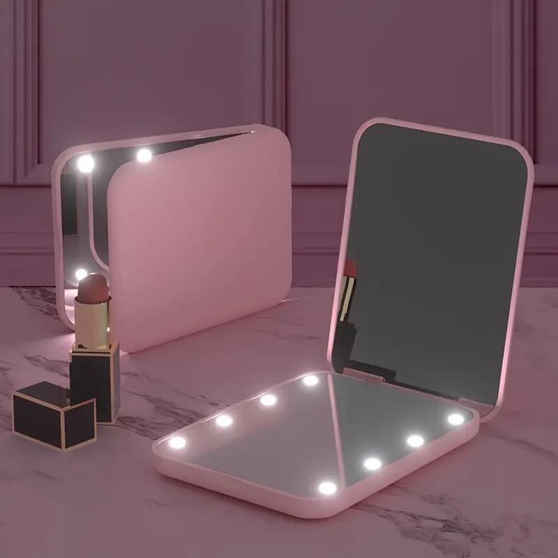 Portable LED Light Makeup Mirror, 1 Box 1X/3X Magnification LED Pocket Mirror for Women & Girls, Travel Makeup Mirror, Lighted Makeup Mirror, Illuminated Mirror