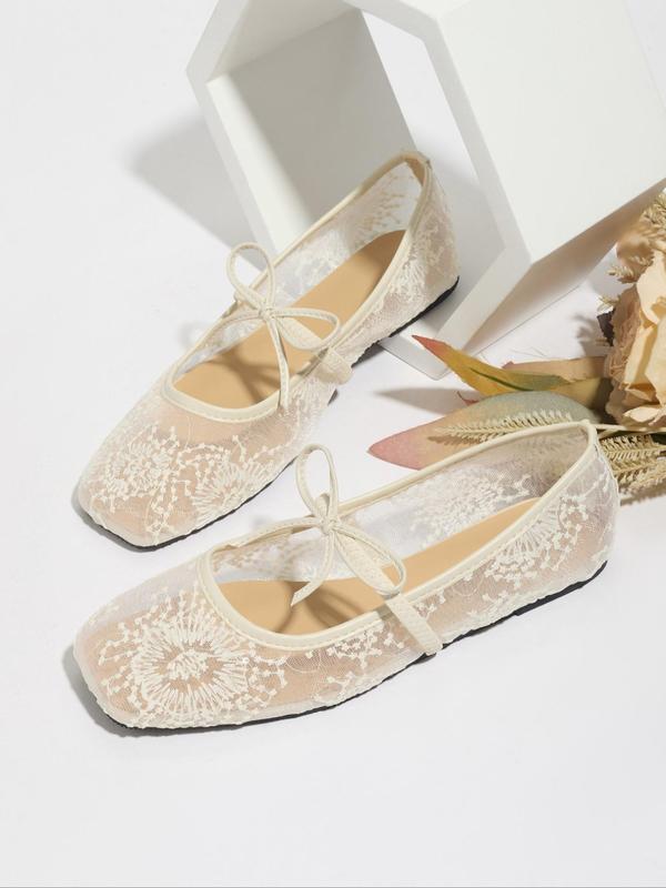 Women's Embroidered Mesh Netted Ballet Flats, Elegant Square-Toe Fashion Flat Shoes for Parties and Daily Wear, Lightweight Breathable Comfortable Footwear for Women & Girls, Ballerina Flats Shoes, Fashionable Flats