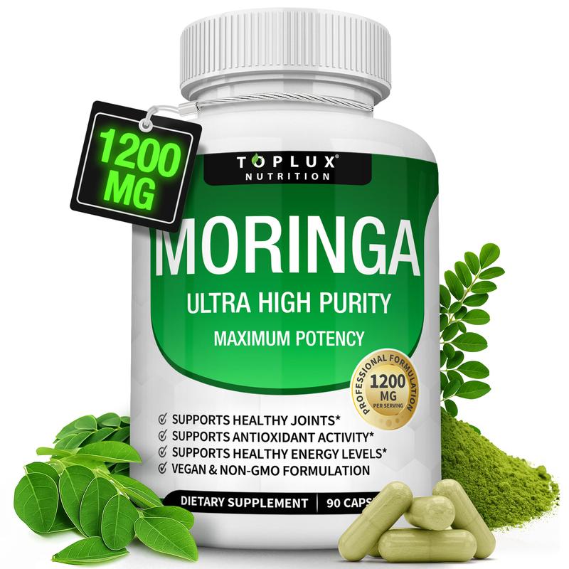 Toplux Moringa Capsules 1200mg - Pure Moringa Powder for Immune, Gut health 90 Capsules