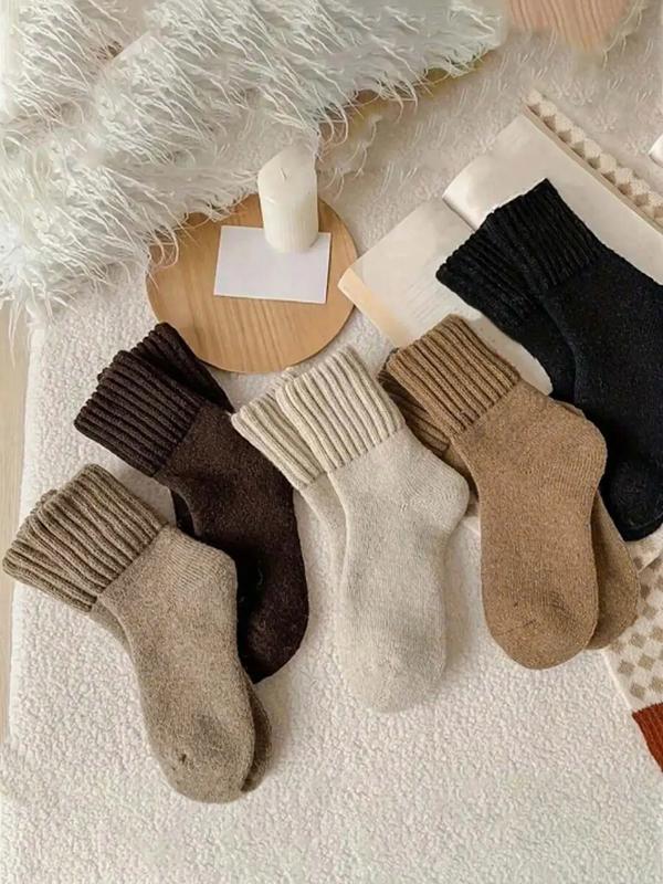 Women's Solid Mid-calf Socks, Casual Soft Comfy Warm Socks for Fall & Winter, Women's Socks for Daily Wear, Cozy Socks, Socks Set