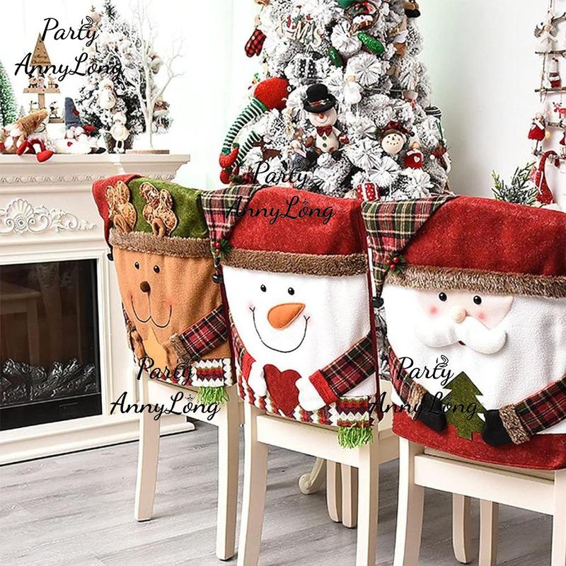Christmas Themed Chair Cover, Universal Chair Cover, 1 Count Cute Snowman/Elk Design Chair Slipcover, Festive Decoration for Home Living Room Bedroom Dining Room