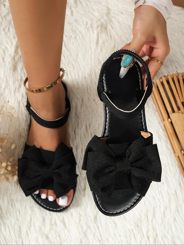 Women's Cute Bowknot Design Flat Sandals, Classic Sandals, Casual Versatile Flat Sandals for Summer Beach Vacation, Fashionable All-match Sandals for Daily Life Footwear, Textile Material