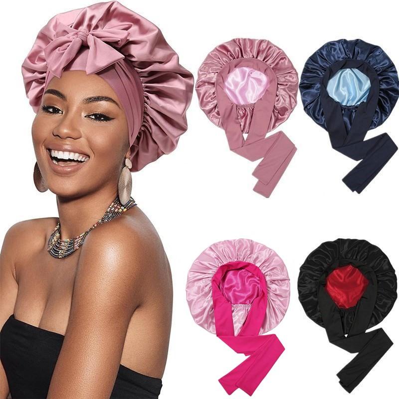 Double Layer Reversible Satin Bonnet, Silk-Like Haircare Sleep Cap with Elastic Tie Band, Heatless Cute Hair Wrap for Curly Hair, Satin Lined Hats for Women, Nightcap Gifts