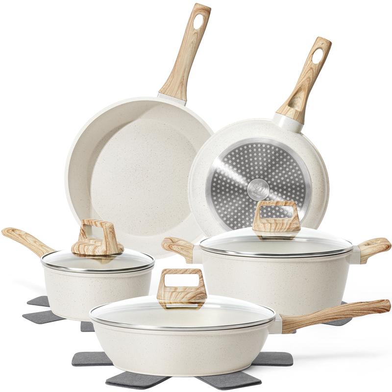 SODAY Pots and Pans Set Non Stick, 12Pcs Kitchen Cookware Sets Non-toxic Healthy Nonstick Kitchen Cooking Set with Frying Pans, Saucepans,Glass lid,Kitchenware,stock up on specials, Aluminium Durable Bakelite Handle , mothersdaygift
