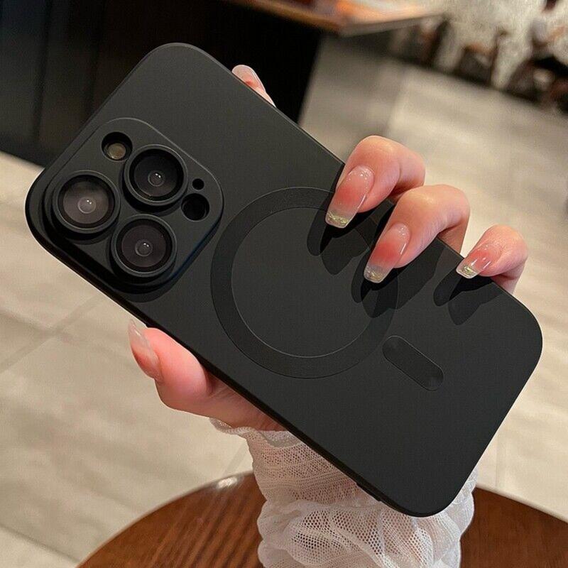 Magnetic Magsafe Case for iPhone 17 Pro Max 16 15 14 13 12 11 Plus with Full Camera Lens Protector,Soft TPU Durable Slim Shockproof Black Cellphone Casing