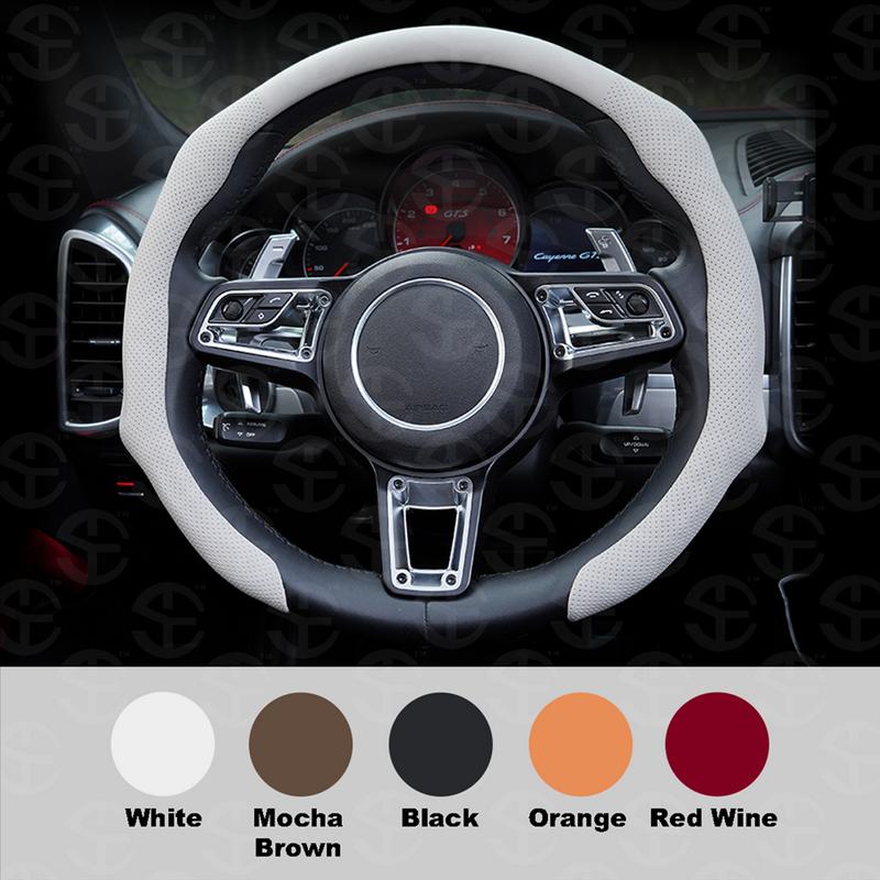 SUPEREVER Napa Leather Car Steering Wheel Cover - 15 Inch, 4-Season Universal Fit, Enhanced Grip, Elevated Style, Non-Bulky & Modern Design, Anti-Slip, Sweat-Absorbent, Comfortable & Premium Quality