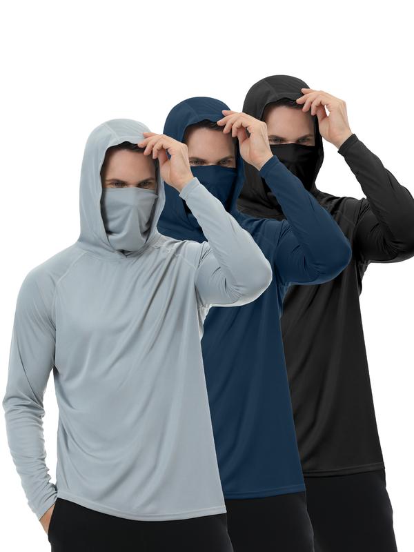 HOVSIYLA 3 PACKS Men's Athletic Hoodies Long Sleeve Fishing Shirts for Men Hooded   Set with Face Mask summerwins
