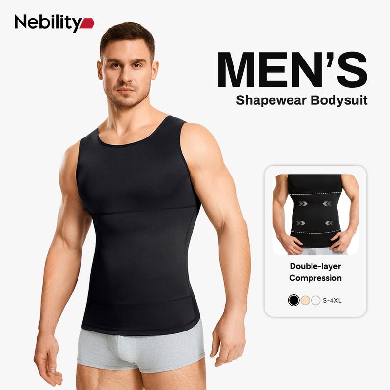 【Nebility】 Men’s Silky Soft Compression Shapewear Tank, Slimming Body Shaper Vest with Waist & Chest Support, Stretchy, Odor-Resistant, Breathable Muscle Tank for Daily Comfort, Menswear, Tanktop#SwimWeek