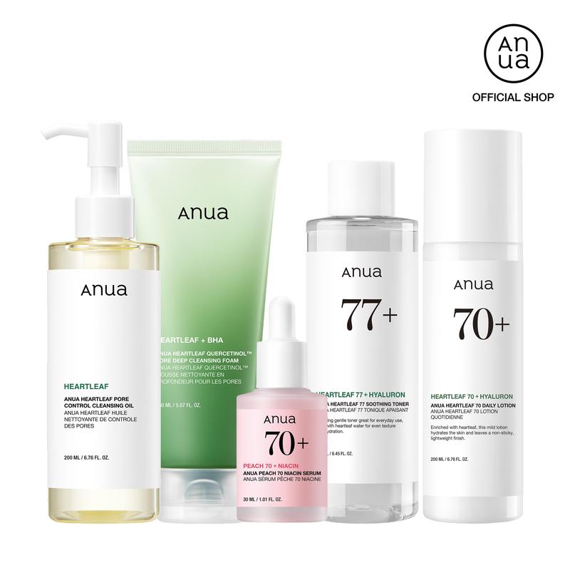 [Anua Official Shop] Korean Glass Skin Set (Daily skincare routine for clear skin) Cleanser + foam + Toner + Serum + Moisturizer