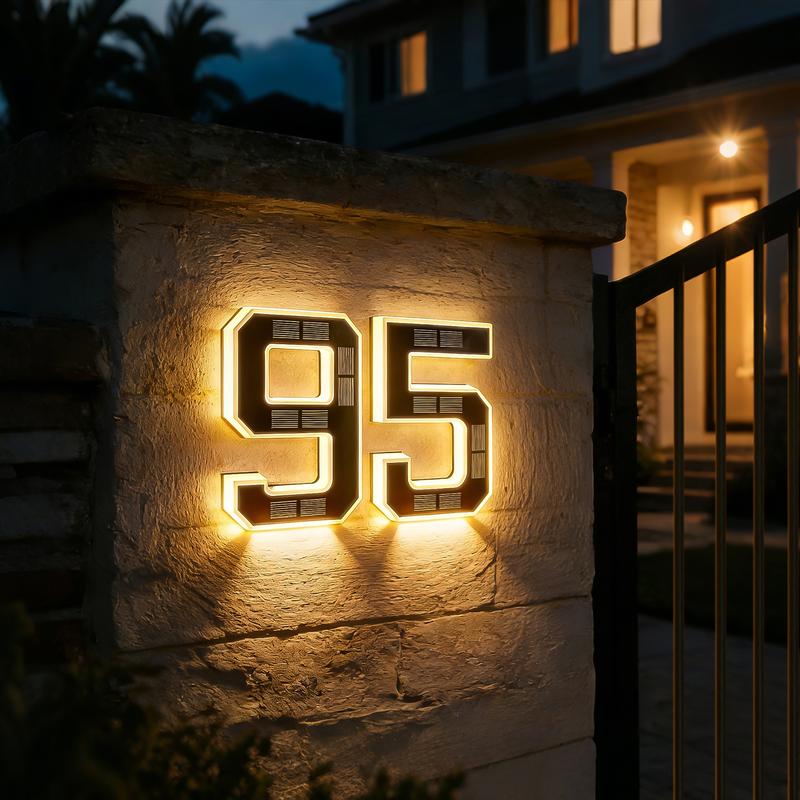 ISUNMEA Solar Lighted House Numbers 9 Inch Waterproof LED Address Signs for Outside Modern House Numbers Large Personalized Illuminated Exterior Modern House Numbers Light, Decorate your door number, Modern Farmhouse Illuminated Sign Light