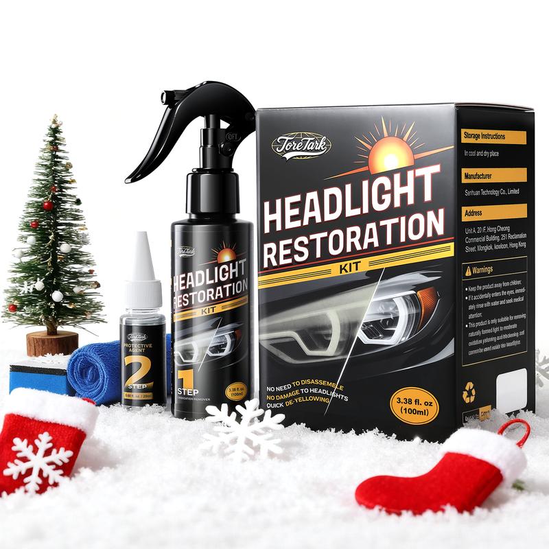 Toretark Father's Day Gift For Men, No-Sand Car Headlight Restoration Kit (100ML Cleaning Solution + 20ML Crystal Coating), Christmas Gifts，Repairs Oxidized And Yellowed Headlights