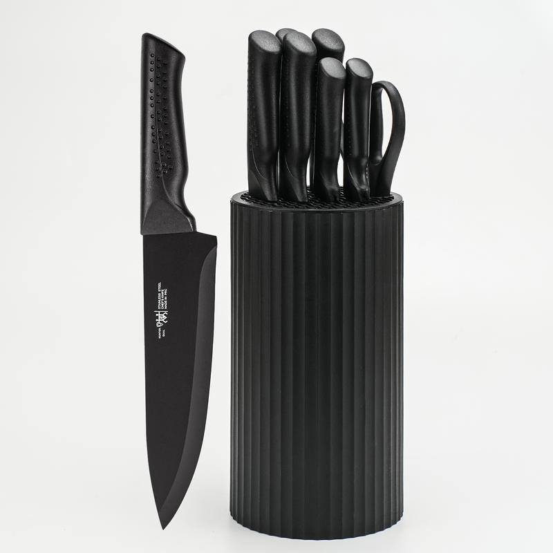 Knife Set, 8-Piece Kitchen Knife Set for Chef, Sharp Knife Set with Universal Knife Block, Anti-Rust Kitchen Knife set, Ergonomical Design (Black) summerwins