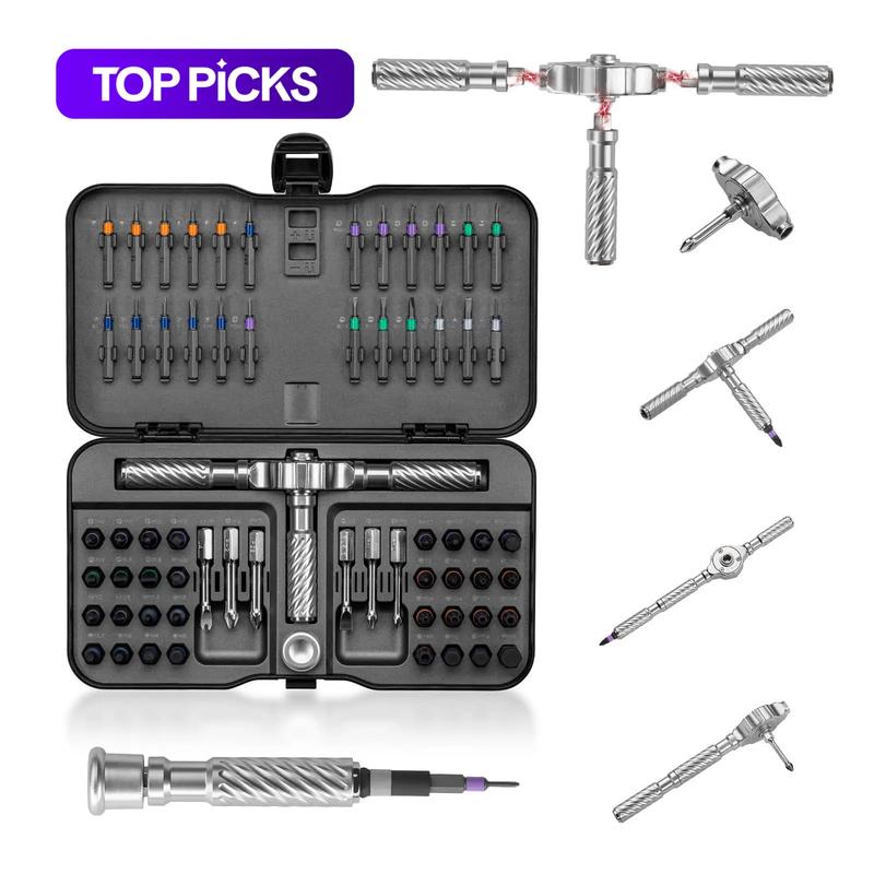24/30/40/60-in-1 Magnetic Ratchet Screwdriver Set with Detachable T-Handle, Household Repair Tool Kit for Furniture, Bike, PC & Electronics, Gift for Boyfriend or Husband, Magnetic Multipurpose, Multifunctional Screwdriver #GLOBAL PICKS