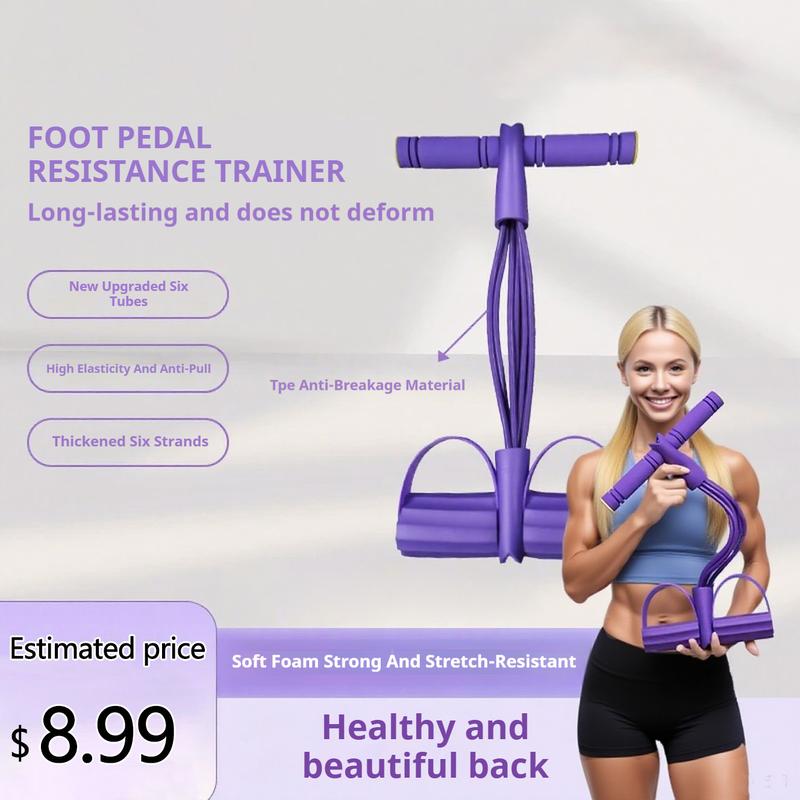 6-Strand Heavy Duty Abdominal Crunch Fitness Equipment – Leg & Core Workout, Sit-Up Assist, Home Gym Exercise, Non-Slip Foot Pedal & Resistance Bands (Portable)