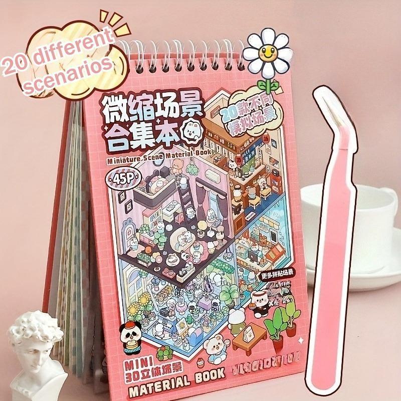 20/10 Scenes 3D Vision Microscopic Scene Collection Book Set, with Tweezers, DIY Art Stickers and Miniature Houses, Horror-Themed 3D DIY Decorative Sticker Album, Halloween, Christmas, Seasonal Themes Gift, Scene Set #GLOBAL PICKS
