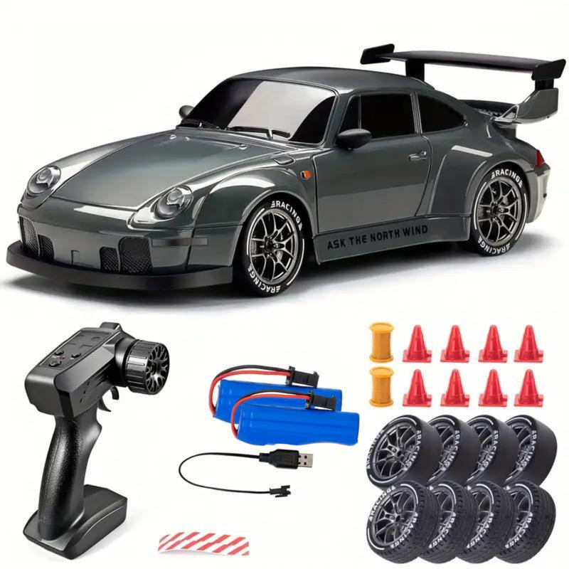 Clutch Mode 2 in 1 Drift & Street RC Car — 1:24 Scale, 12.4 MPH, LED Lights & 4WD — Durable Lightweight Build — Ready-to-Go Assembly — Includes Controller, Batteries, Drift Wheels, Rubber Street Wheels, Cones, Barrels & 2 Batteries