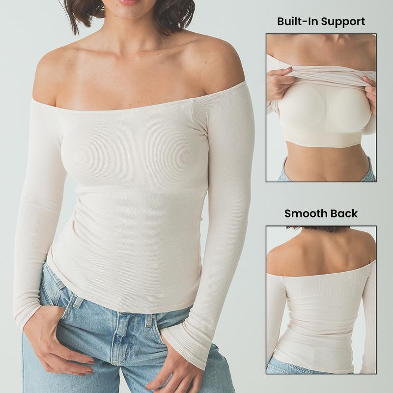 klassy Braless Off the Shoulder Top-Fitted Women's Top with built in removeable padding