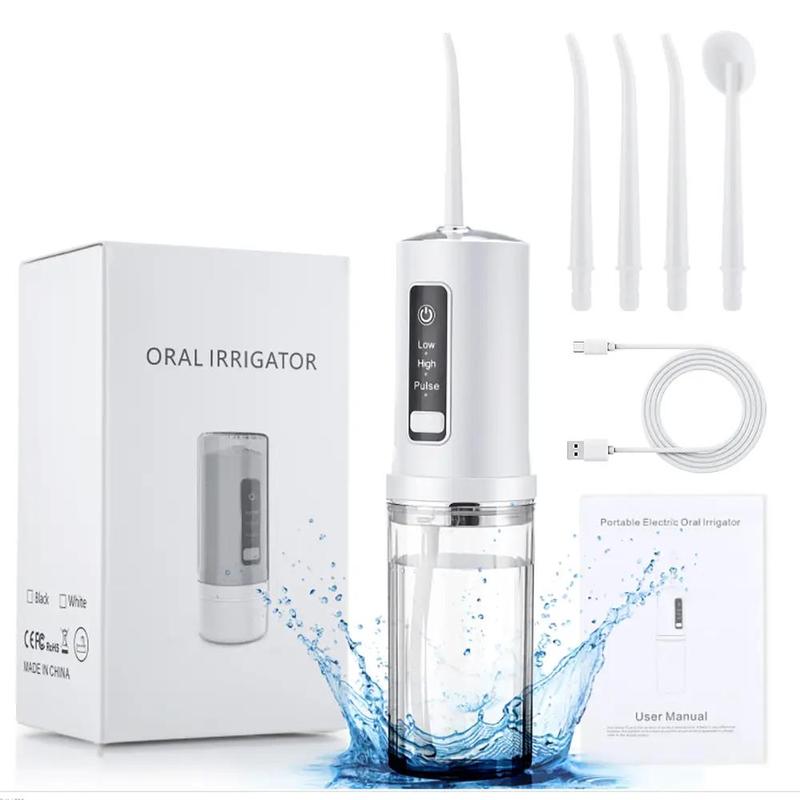 Portable Rechargeable Oral Irrigator, 1 Box 240ml Electric Oral Irrigator with 4 Counts Nozzles, Water Flosser for Home & Travel, Oral Hygiene, Winter Gift, Valentine's Day Gift, Gift Set, Teeth Cleaner, Oral Hygiene Kit