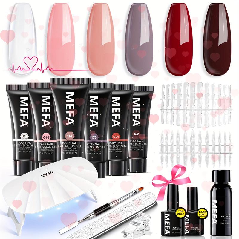 Modelones Poly Nail Extension Gel Kit 10 Colors with 6W Nail Lamp, Nude pink Complete Kit Poly Nail Art Accessories Tools for Beginner DIY at Home Beginner Kit birthday Gift DIY gel-x Nail  valentines day gifts