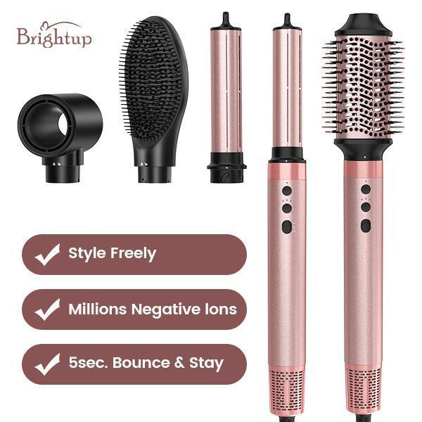Brightup 5 in 1 Air Styler Automatic Hair Curling Iron with Detachable Brush Head, Blow-Dry,Straightening Wrap  Negative Ions Ergonomic Rose Gold(Advanced Custom)  Holiday Gift MothersDayGift tiktokshopspringglowup summerwins,summerwins