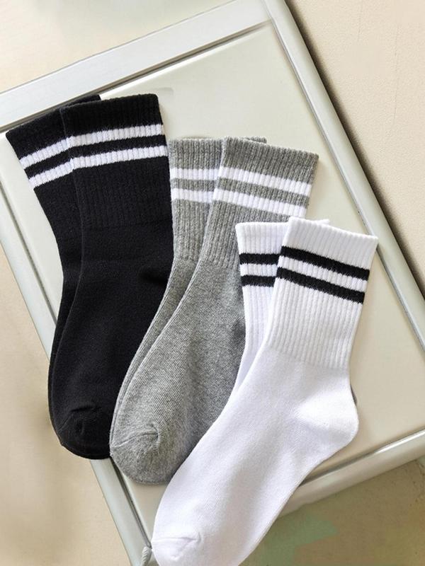 Women's Striped Crew Socks, Casual Comfy Breathable Athletic Running Knit Mid Calf Socks, Women's Hosiery for Daily Wear