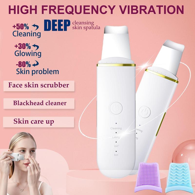Rechargeable Ultrasonic Skin Scrubber, USB Rechargeable Facial Cleaner with High-frequency Vibration Massage, Facial Skin Care Tool for Women, Facial Cleansing Brush, Facial Cleansing Equipment, Facial Cleaning Tool