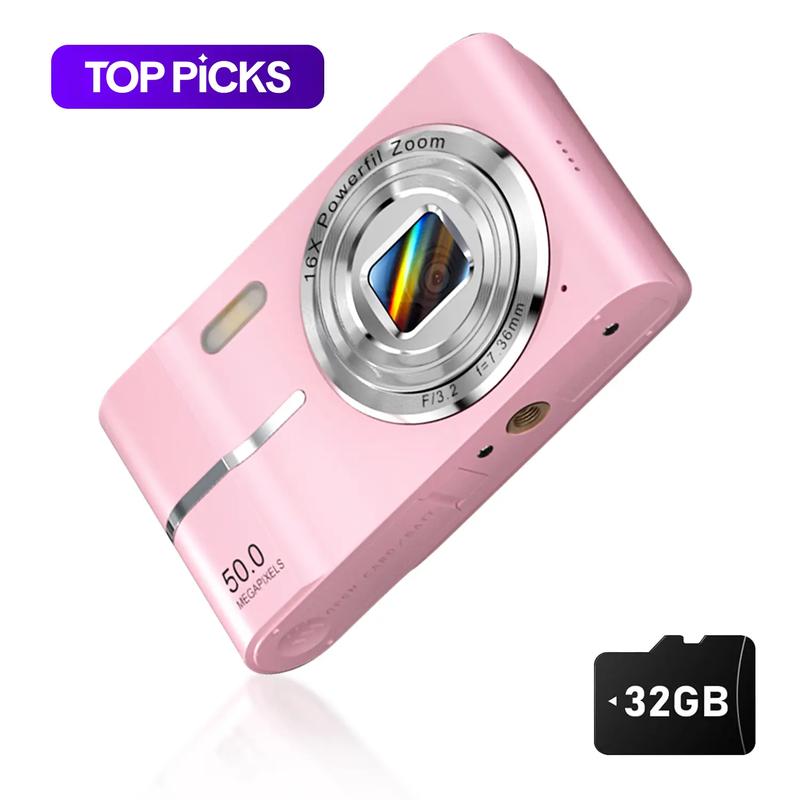 FHD 1080P Digital Camera with SD Card, 16X Digital Zoom Camera, Portable Mini Camera for Teenagers Students Boys Girls, Point and Shoot Camera for Gifts, Tech Gadgets, Gift, Pocket Camera #GLOBAL PICKS