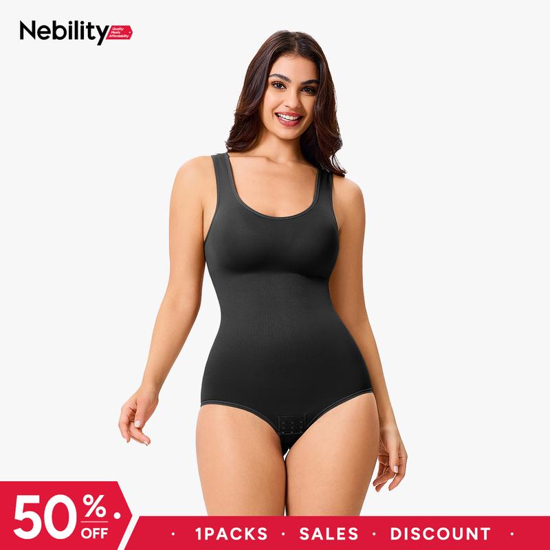 [MAX] Nebility Women's Clothing Minimalist Seamless Crewneck bodysuits shapewear, Basic Comfortable Womenswear Outdoorfun Fit bodysuits women Curve Hugging Compression Beige