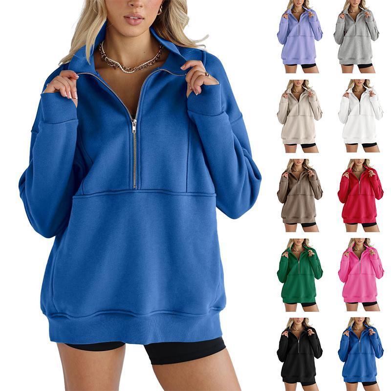 Imily Bela Women's Half Zip Sweatshirts Fleece Stand Collar Long Sleeve Thumb Hole Oversized Pullovers with Pockets