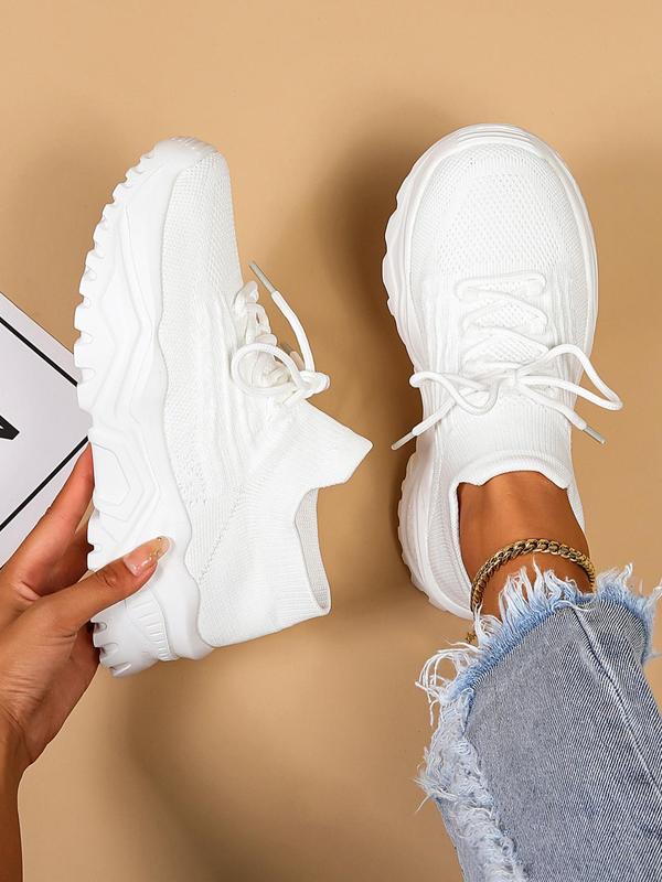 Women's Summer 2024 Fashion Sportive Plain Color Lace Up Sneakers, Casual Comfortable Sports Low Top Sneakers, Trendy Mesh Breathable Shoes for Daily Life, Lifestyle Sneakers