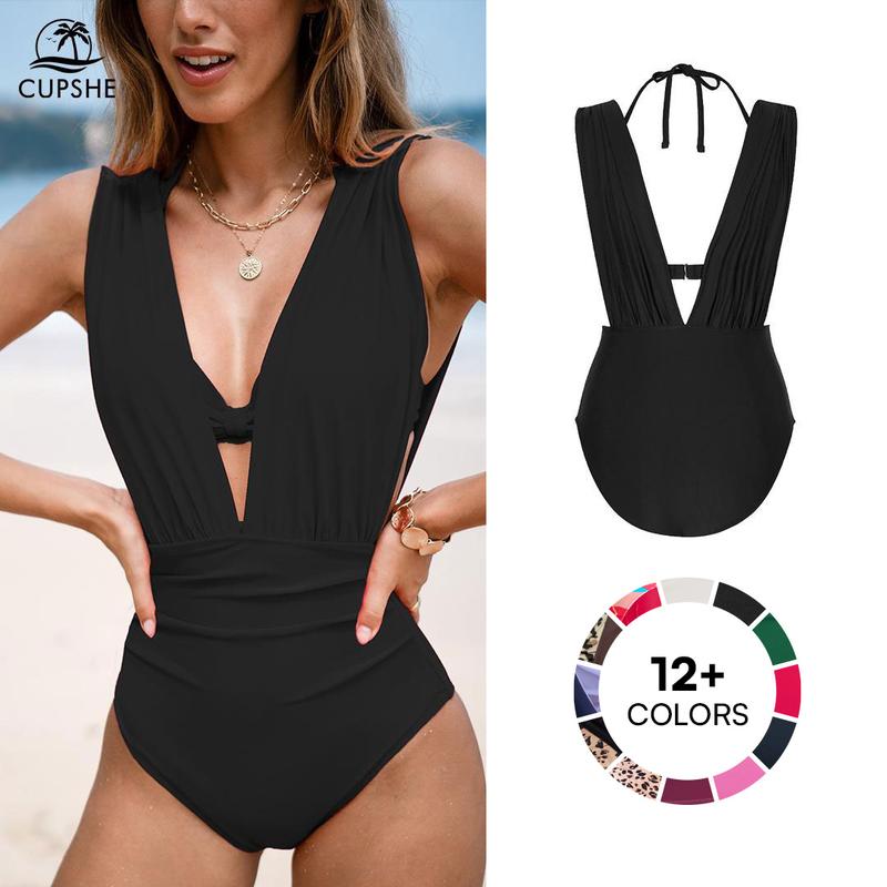 CUPSHE Deep V Neck One-Piece Swimsuit Set swimwear - Hidden Underwire Support & Tummy Control Sculpting Bathing Suit | Luxury Slimming Beachwear Bathing suit 2026 #tiktokshopmemorialday