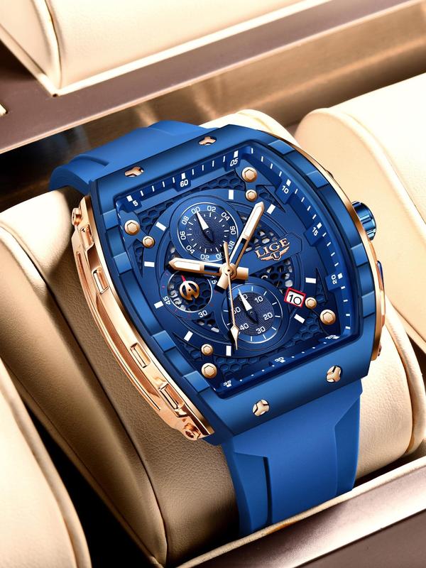 Men's Sporty Waterproof Quartz Watch, Fashionable Luminous Watch with Calendar Display for Party, Daily Clothing Decor, Trendy All-match & Exquisite Watch for Gift with Box