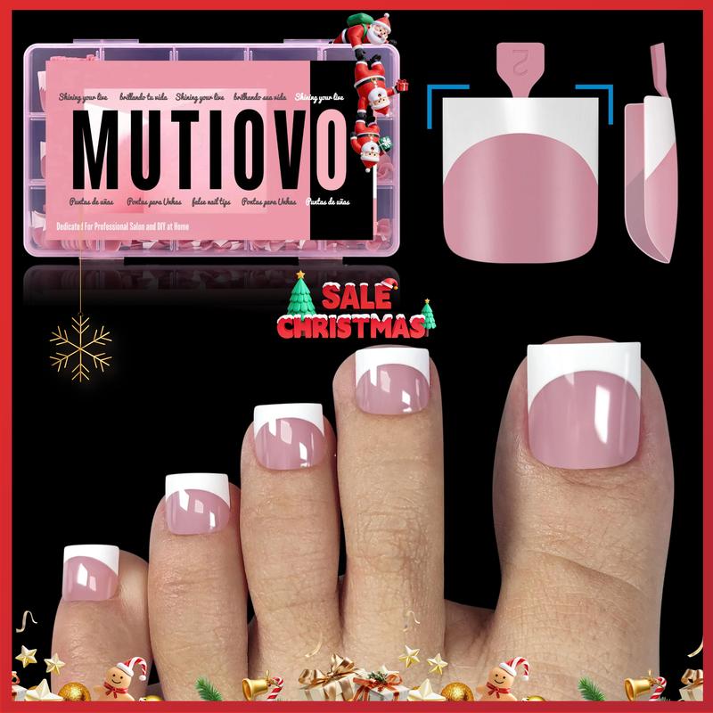 MUTIOVO French Tip Toe Nail Tips Press on Sharp Square Pre-Designed Soft Gel False Toenail Extension BERRY PINK Pre-applied Tip Primer Base Coat Full Cover Acrylic for DIY x 15 Sizes 240 pcs NO GLUE TOP COAT AND LAMP INCLUDED - Outdoorfun