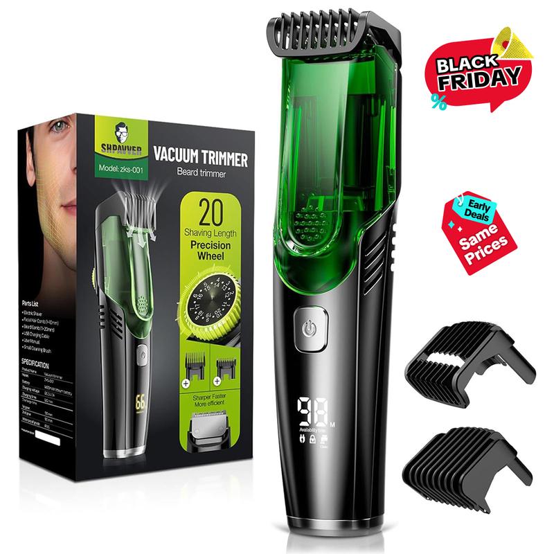 [SummerVibes]SHPAVVER Vacuum Beard Shaver for Men,SHPAVVER Built-in Vacuum Trimmer for Mustache, Sideburns, Facial Hair, Rechargeable, IPX6 Waterproof, 2 Comb, Comfort face 2in1 Electric Razor rechargeable men 2025 ornament