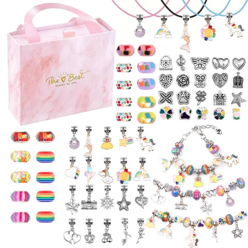 66pcs DIY Jewelry Making Kit, Unicorn & Mermaid Stylish Playful Charm Beaded Bracelet, bead assortment Jewelry Making Kit Great Idea Gift For Girls, DIY Beads, Beads Charms Accessories