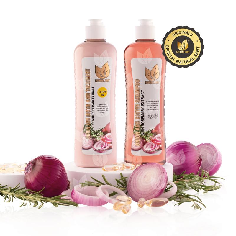 Natural Sant Onion, Rosemary and Biotin Shampoo & Treatment (16 Fl Oz/500 ml) Conditioning Restorative