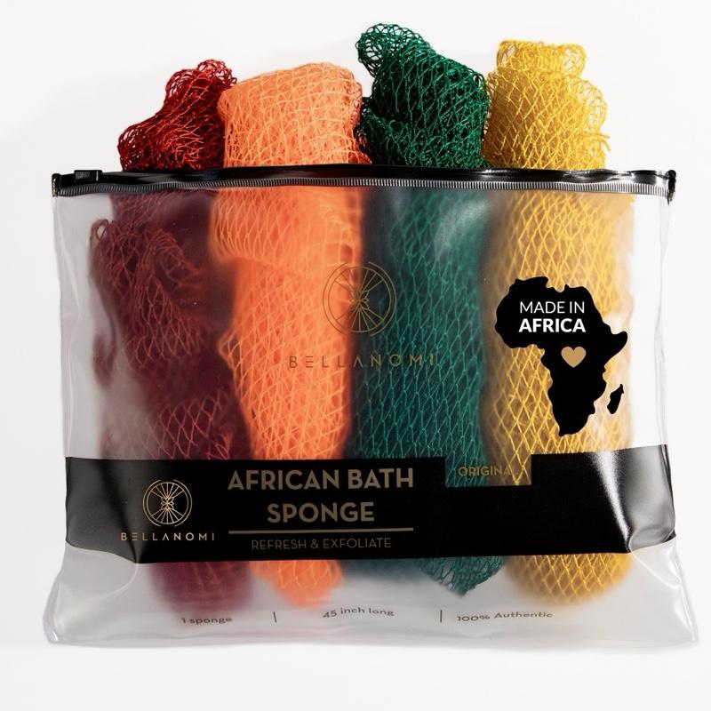 Bellanomi 4 Pack African Exfoliating Net Sponge Bundle, Best Value, Classic Texture Body Scrubber